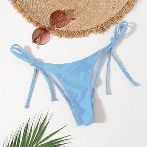 NWL shein baby blue side tie ruched bikini bottom size large -must be bundled!